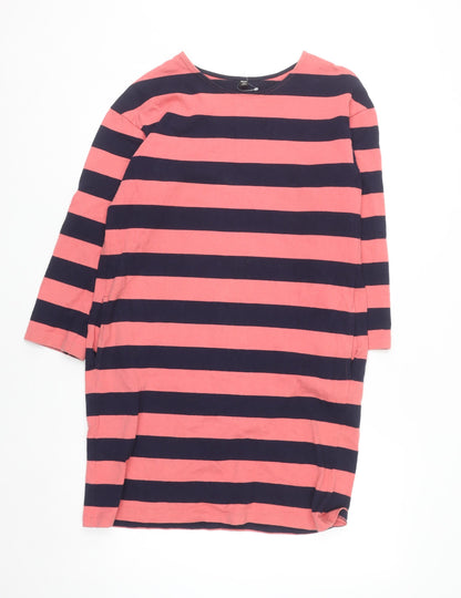 Uniqlo Womens Pink Striped Shift Dress M 3/4 Sleeve Cotton