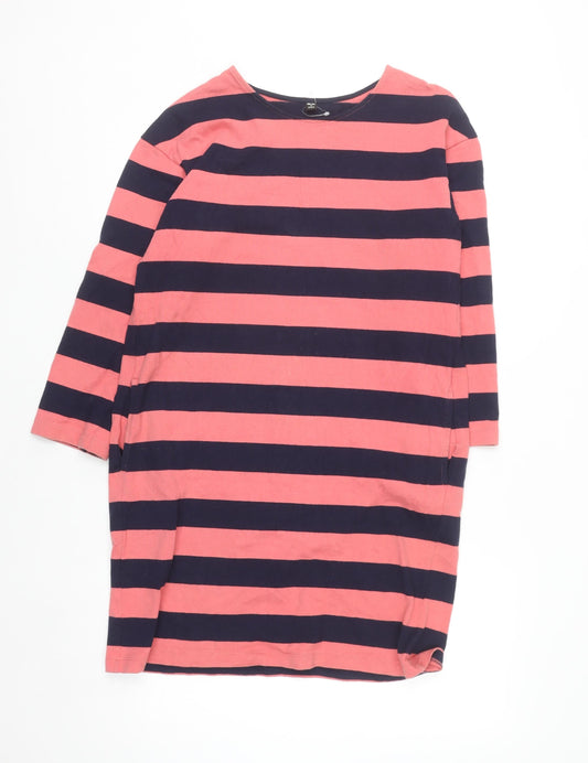 Uniqlo Womens Pink Striped Shift Dress M 3/4 Sleeve Cotton
