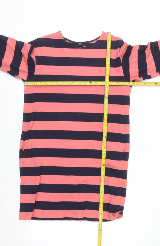 Uniqlo Womens Pink Striped Shift Dress M 3/4 Sleeve Cotton