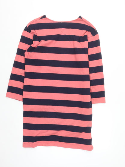 Uniqlo Womens Pink Striped Shift Dress M 3/4 Sleeve Cotton