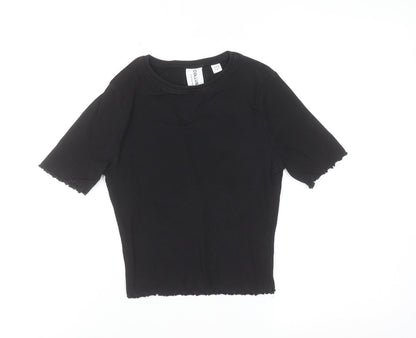 Collusion Womens Black Short Sleeve Slim Fit Cotton T-Shirt UK 8