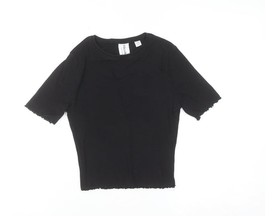 Collusion Womens Black Short Sleeve Slim Fit Cotton T-Shirt UK 8