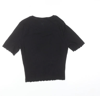 Collusion Womens Black Short Sleeve Slim Fit Cotton T-Shirt UK 8