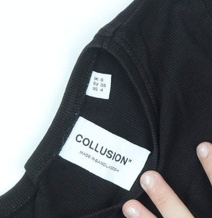 Collusion Womens Black Short Sleeve Slim Fit Cotton T-Shirt UK 8