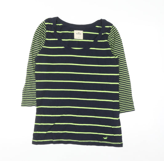 Hollister Women’s Blue Striped 3/4 Sleeve Scoop Neck T-Shirt Size L