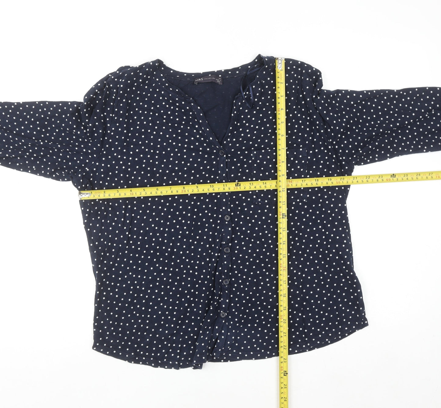 Marks and Spencer Women's Blue Polka Dot Cotton Button-Up Shirt Size 14