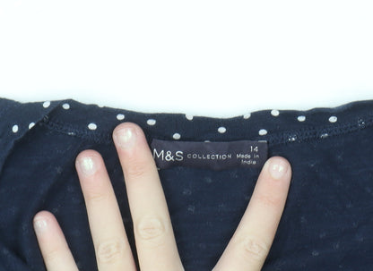 Marks and Spencer Women's Blue Polka Dot Cotton Button-Up Shirt Size 14