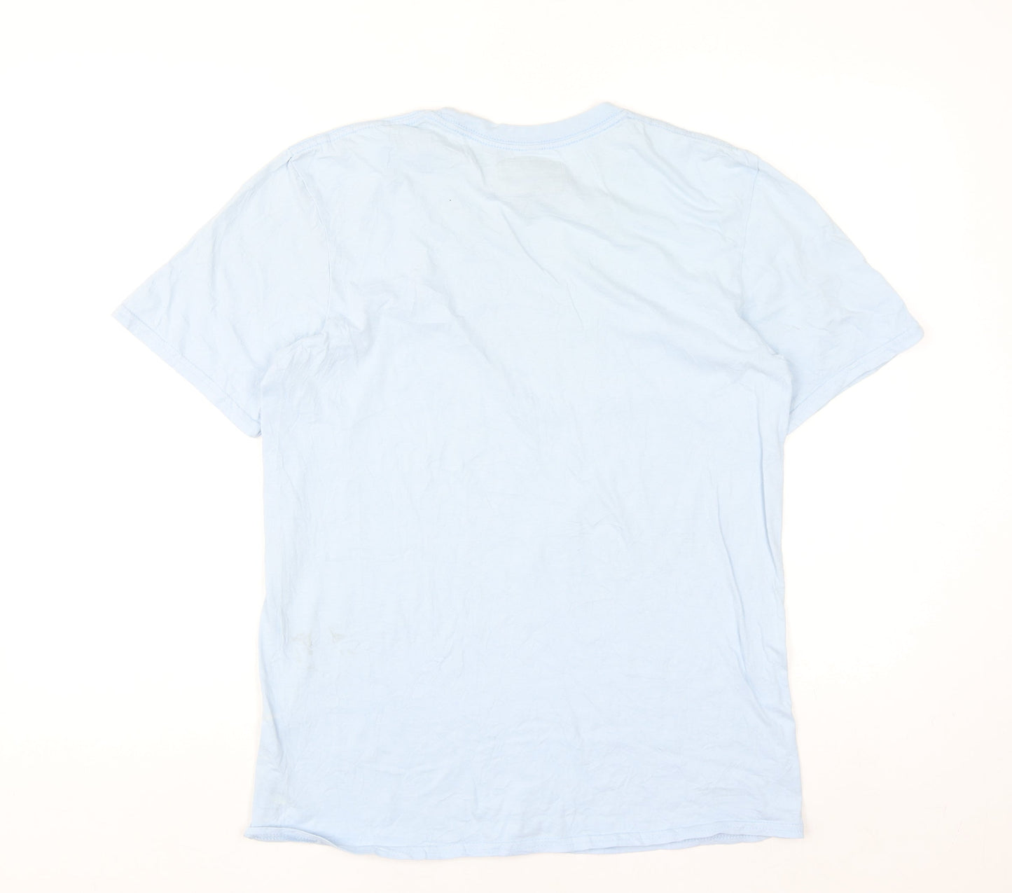Pretty Little Thing Men Light Blue Cotton Crew Neck T-Shirt Size S