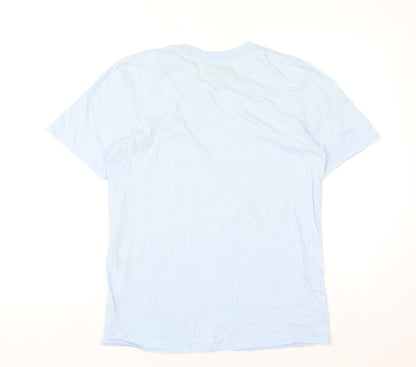 Pretty Little Thing Men Light Blue Cotton Crew Neck T-Shirt Size S