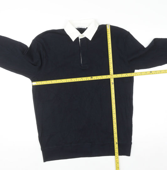 Zara Men Blue Collared Pullover Jumper Medium Cotton Long Sleeve
