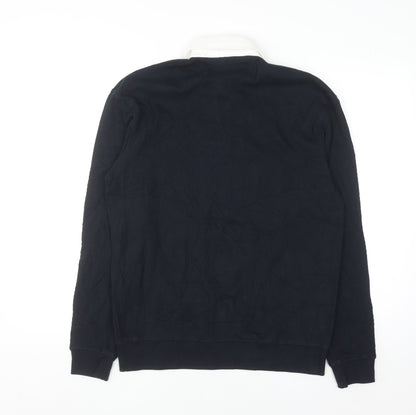 Zara Men Blue Collared Pullover Jumper Medium Cotton Long Sleeve