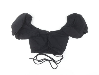 Motel Women's Black Cotton Cropped Puff Sleeve Blouse XS