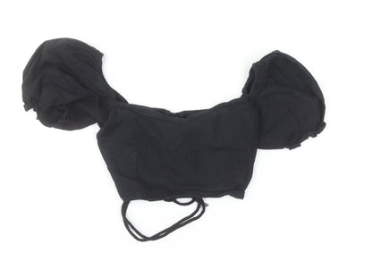 Motel Women's Black Cotton Cropped Puff Sleeve Blouse XS