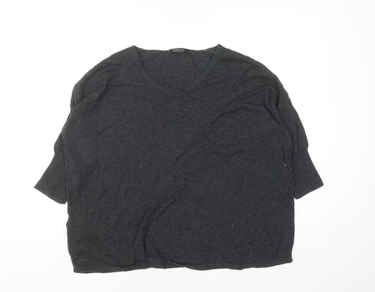 Mango Women's Grey V-Neck 3/4 Sleeve Cotton Pullover Jumper 2XS
