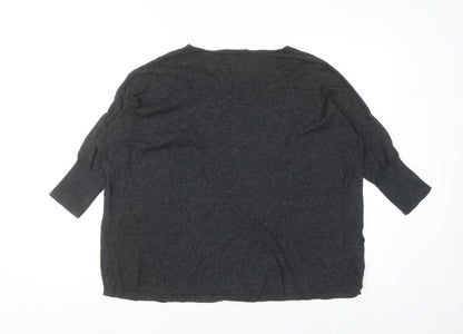 Mango Women's Grey V-Neck 3/4 Sleeve Cotton Pullover Jumper 2XS