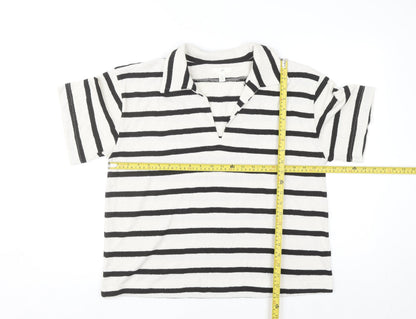 H&M Women’s Black Striped Collared Henley Jumper Size 16