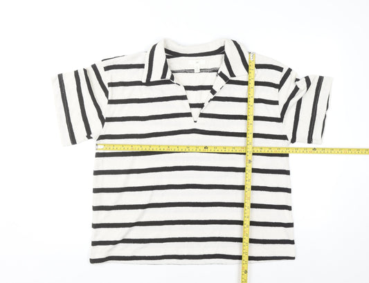 H&M Women’s Black Striped Collared Henley Jumper Size 16