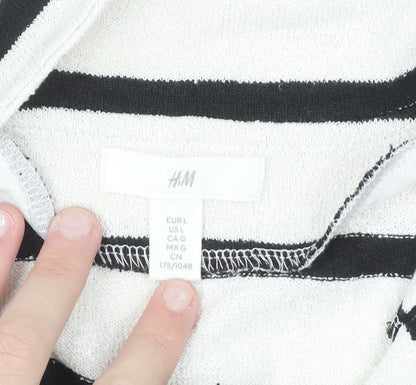 H&M Women’s Black Striped Collared Henley Jumper Size 16