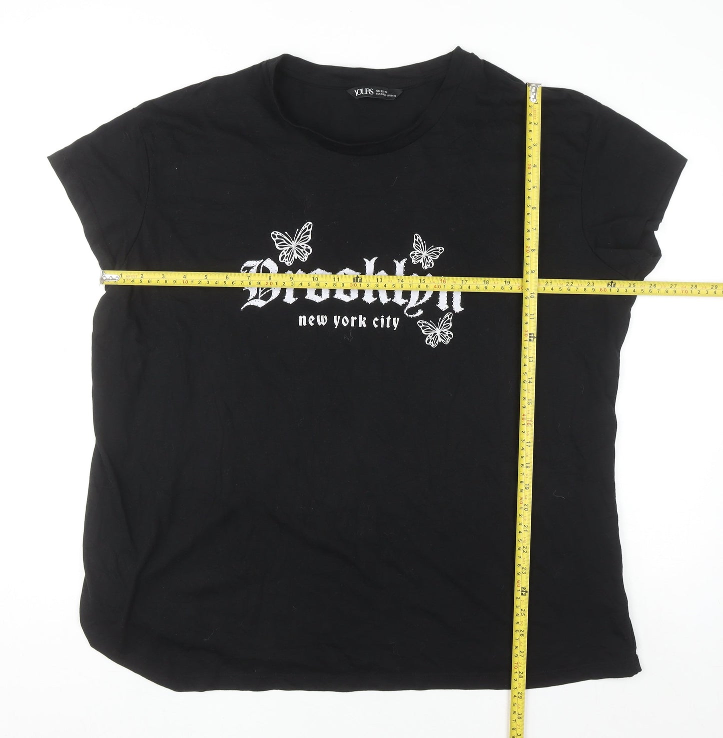 Yours Women Black Brooklyn Butterfly Print Plus Size 22 T-Shirt