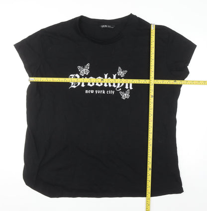 Yours Women Black Brooklyn Butterfly Print Plus Size 22 T-Shirt