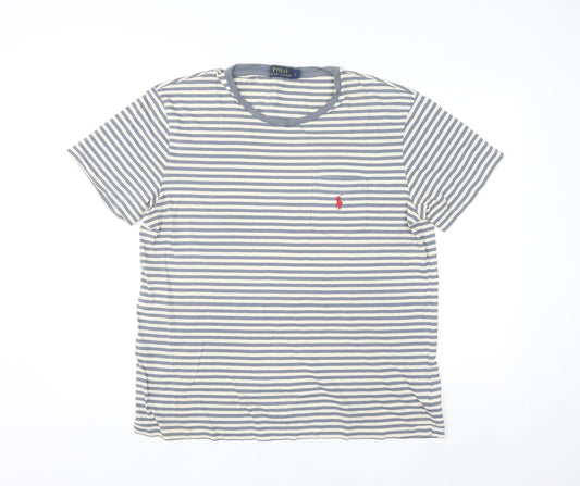 Polo Ralph Lauren Men's Blue White Striped Crew Neck Cotton T-Shirt L
