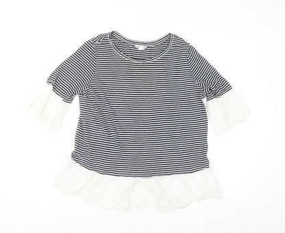 Falmer Heritage Women's Navy Stripe Cotton Ruffle Blouse Size 12