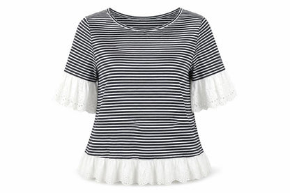 Falmer Heritage Women's Navy Stripe Cotton Ruffle Blouse Size 12