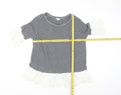 Falmer Heritage Women's Navy Stripe Cotton Ruffle Blouse Size 12