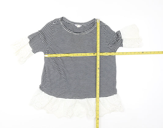 Falmer Heritage Women's Navy Stripe Cotton Ruffle Blouse Size 12