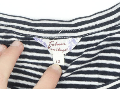 Falmer Heritage Women's Navy Stripe Cotton Ruffle Blouse Size 12
