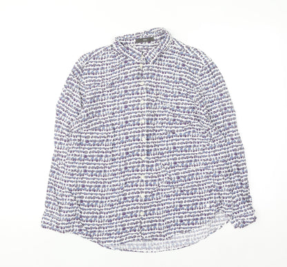 Brax Men's Blue Geometric Viscose Long Sleeve Button-Up Shirt Size 42