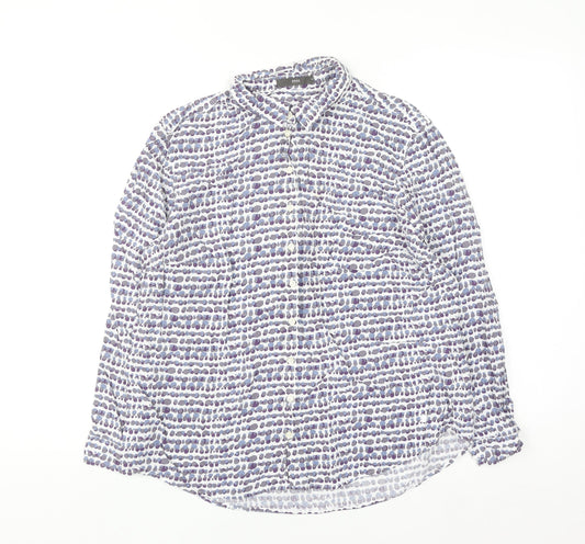 Brax Men's Blue Geometric Viscose Long Sleeve Button-Up Shirt Size 42