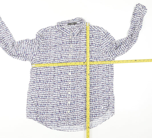 Brax Men's Blue Geometric Viscose Long Sleeve Button-Up Shirt Size 42