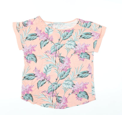 Oasis Womens Pink Floral Short Sleeve Cotton T-Shirt Size S