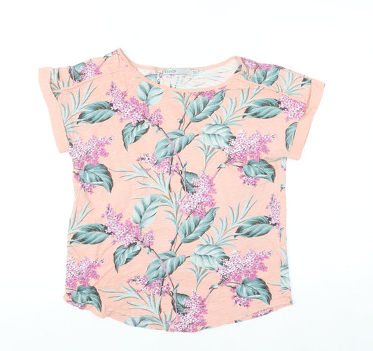 Oasis Womens Pink Floral Short Sleeve Cotton T-Shirt Size S