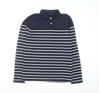 Kuegou Mens Blue Striped Long Sleeve Cotton Button-Up Shirt Medium