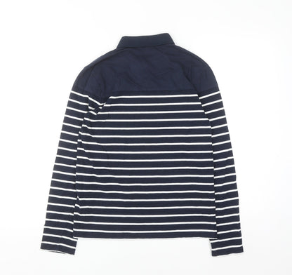Kuegou Mens Blue Striped Long Sleeve Cotton Button-Up Shirt Medium