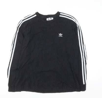 Adidas Womens Black Long Sleeve Crew Neck Cotton Sports T-Shirt Size 16