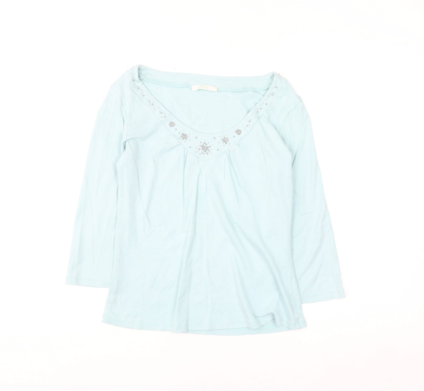 Marks and Spencer Women’s Sea Green Beaded V-Neck Cotton Top Size 14