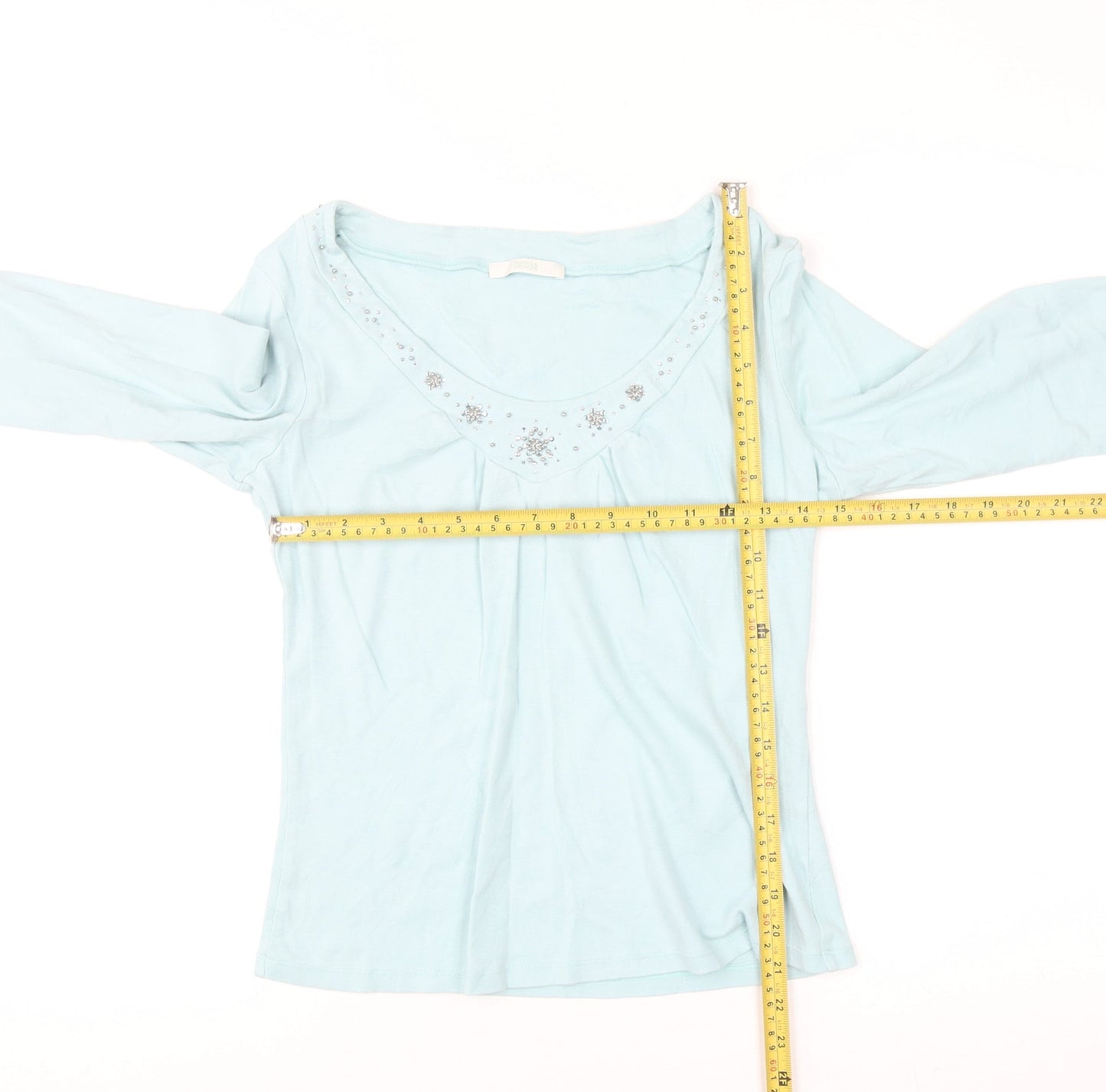 Marks and Spencer Women’s Sea Green Beaded V-Neck Cotton Top Size 14