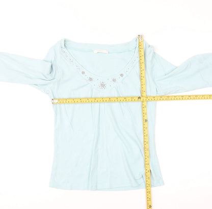Marks and Spencer Women’s Sea Green Beaded V-Neck Cotton Top Size 14