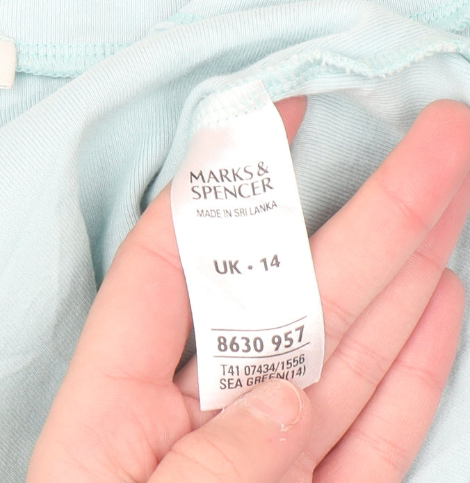 Marks and Spencer Women’s Sea Green Beaded V-Neck Cotton Top Size 14
