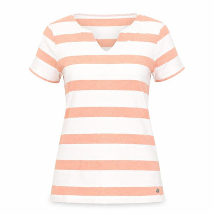Maine New England Women's Orange White Striped Cotton V-Neck T-Shirt Size 10