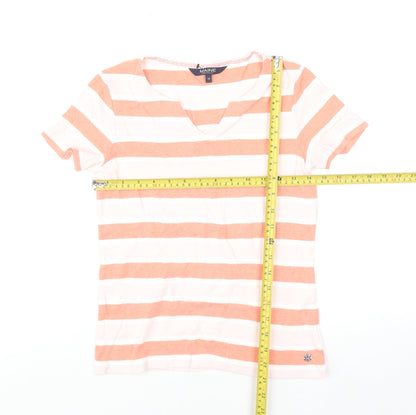 Maine New England Women's Orange White Striped Cotton V-Neck T-Shirt Size 10