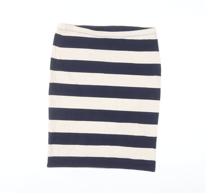 H&M Women Blue Striped Pencil Skirt L Cotton Elastane Stretch