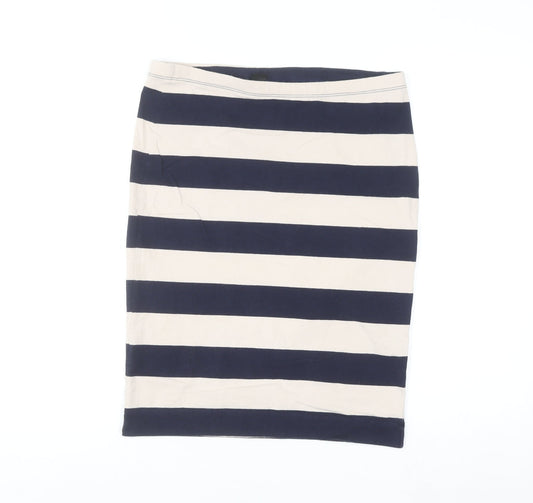 H&M Women Blue Striped Pencil Skirt L Cotton Elastane Stretch