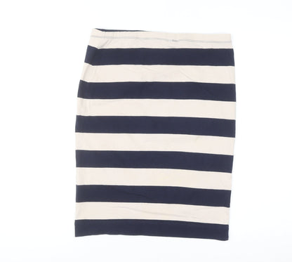 H&M Women Blue Striped Pencil Skirt L Cotton Elastane Stretch
