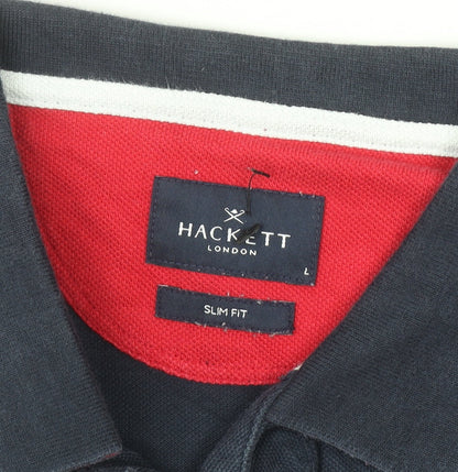 Hackett London Men's Blue Slim Fit Polo Shirt Size L Cotton
