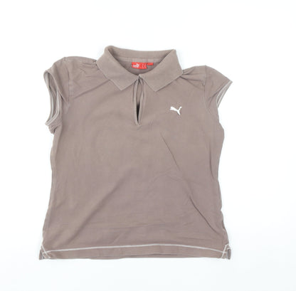 Puma Women's Brown Polo Shirt Size 12 Collared Stretch Casual Top