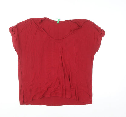 Benetton Women’s Red Viscose Silk Basic T-Shirt XL